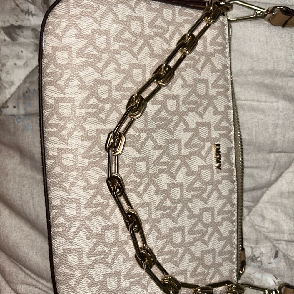 DKNY Tan and Gold Shoulder Bag